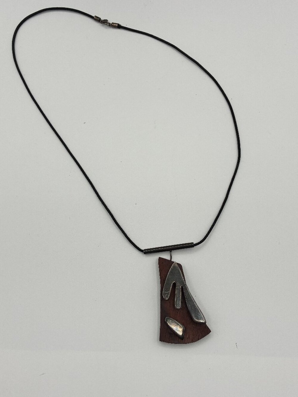 Vintage Wood and Metal Pendant Rope Necklace
